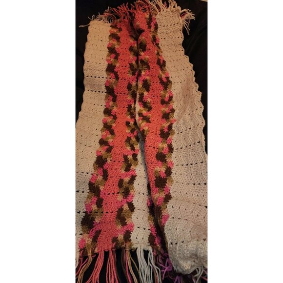 Handmade Crochet Afghan Baby Blanket Fringe 45x38  Multicolor Pink Brown NEW - Picture 5 of 9